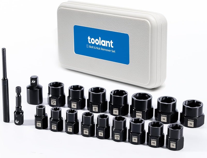toolant 19pcs Impact Bolt Extractor Kit, Bolt & Nut Remover Socket Tool Kit, Stripped Bolt Extractor for Damaged Screws and Bolts - Image 1